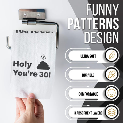 30th Birthday Decorations Toilet Paper for Men & Women - Funny Design Novelty Great Hilarious Gag Laugh - Eco-Friendly, Ultra Soft & Comfortable -...