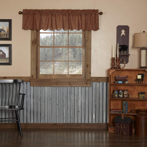 VHC Brands Burgundy Check Primitive 16"x72" Valance Red Rod Pocket Cotton Kitchen Window Curtains...