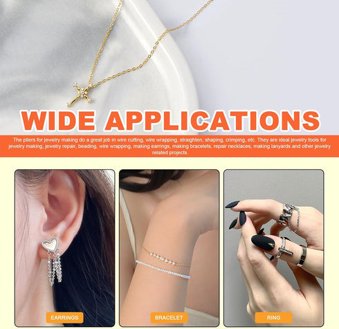 Tanstic 9Pcs Jewelry Making Tools Kit, Includes Chain Nose Pliers, Round Nose Pliers, Wire Cutter, Straight & Bent Tweezers, Jump Ring Opening Too...