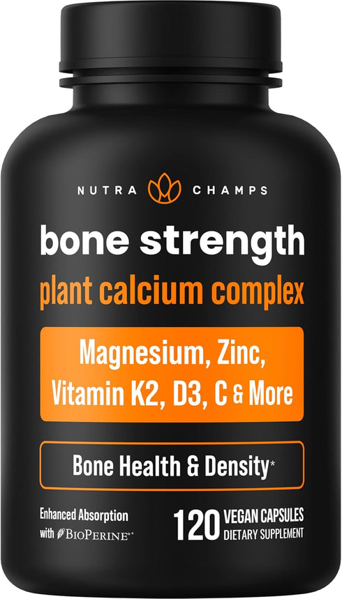 Calcium Supplement for Bone Strength | Plant Calcium Citrate + Vitamin D3, K2, Magnesium, Zinc, Potassium, Boron & Strontium | Premium Extra Stren...