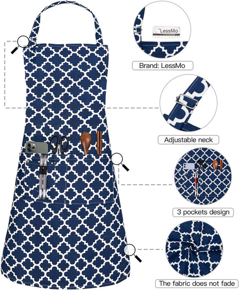 Kitchen Cooking Aprons with 3 Pockets for Men Women - Cotton Adjustable Professional Grade Chef Apron for Kitchen, BBQ & Grill (Blue)...