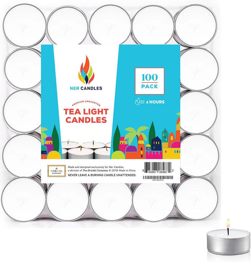 White Unscented Tea Lights- Smokeless, Drip less, Long Lasting Flames- Center Pieces for Dinners and Events- European Wax Flame- Bulk Pack (100 Ca...