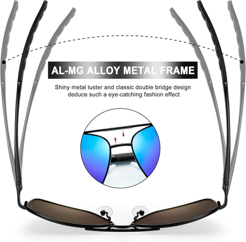 Polarized Aviator Sunglasses for Men, Rectangle Square Metal Frame, Retro Pilot Sport Sun Shades for Driving Running...
