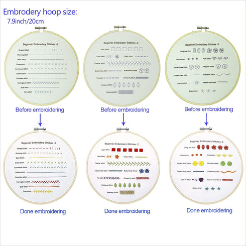Bonroy Beginners Embroidery Stitch Practice kit, 3 Sets Embroidery Kit to Learn 30 Different Stitches for Craft Lover Hand Stitch with Embroidery ...