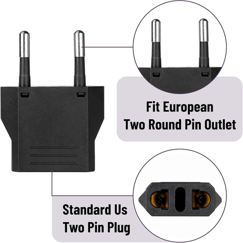 Bates- European Plug Adapter, 3 pcs, Black, Travel Adapter, US to Europe Plug Adapter, EU Adapter, Electrical Adapters, Converter Plug, European O...