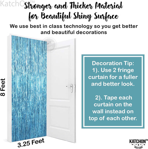 KatchOn, XtraLarge, Blue Foil Fringe Curtain - 8x3.2 Feet, Pack of 2 | Blue Backdrop Curtain for Under The Sea Party Decorations | Ocean Backdrop ...