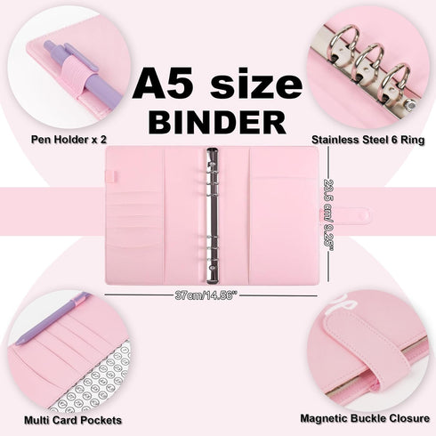 100 Envelopes Money Saving Challenge Binder, Easy and Fun Way to Save $5,050, A5 Budget Book with Cash Envelopes Kit,Pink,Gold...