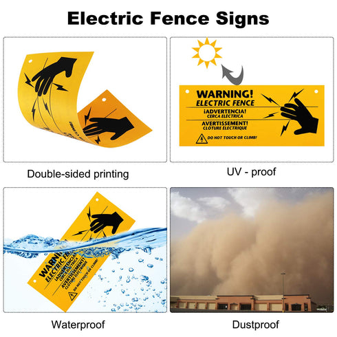 6 Pieces Electric Fence Warning Signs with 12 Pieces Zip Ties 10 x 4 Inch Yellow Caution Electric Signs, Plastic Fence Safe Caution Warning Sign f...