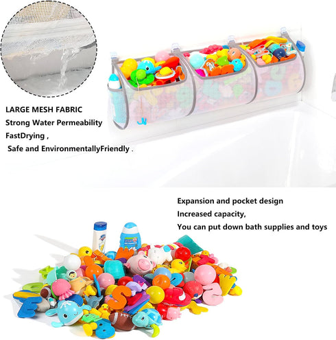 Bathtub Toy Holder?Prevent Spots?Bath Toy Storage Bath Toys for Kids Ages 4-8 30“x8.7”Mesh Bath Toy Holder?let Baby Bath Toys Quick Drying…...