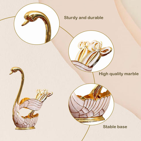 Decorative Gold Swan Base Holder with 6pcs Coffee Spoon Set - Creative Dessert Spoons,Gold...