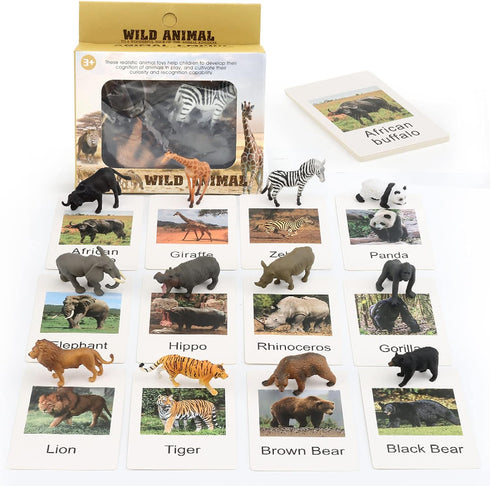 Small Montessori Animal Figures with Flash Cards, Realistic Animal Figurines Toys, Montessori Materials Homeschool Preschool Science Educational M...