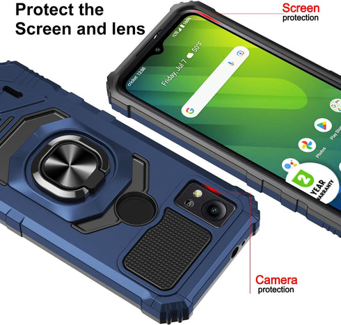 for Cricket Icon 5 Case, with Tempered Glass Screen Protector Heavy Duty Protection Technology Built-in Kickstand Rugged Shockproof Protective Pho...