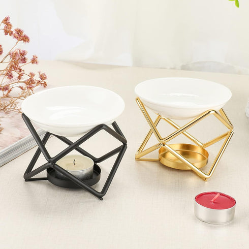 JuxYes Euro Metal Oil Burner Wax Warmer, Delicate Romantic Ceramic Tealight Candle Holder Oil Burner, Fragrance Warmer Aromatherapy Wax Candle Tar...