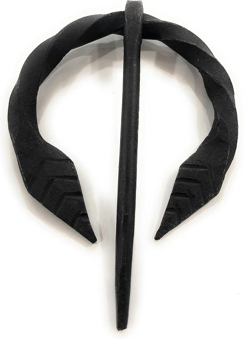 Viking Cloak Pin, Norse BlackLeaf Penannular Brooch, Medieval Apron Buckle Clasp Cloak Badge, Cloak Pin Black...