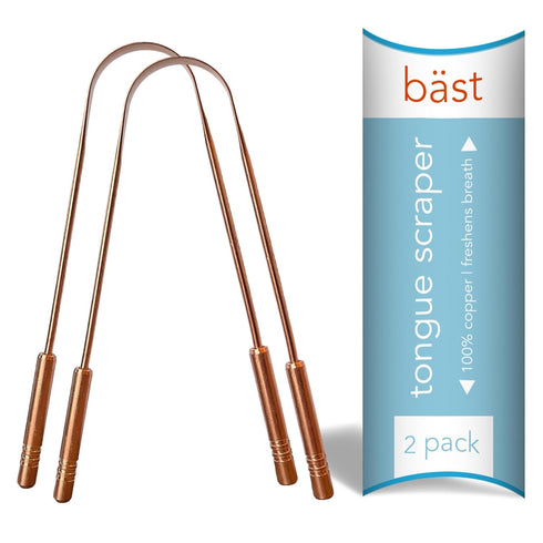 Baest Tongue Scraper • 100% Copper (2 Pack) Premium Tongue Cleaner • Improve Oral Health • Ayurvedic Cleaning Tool...