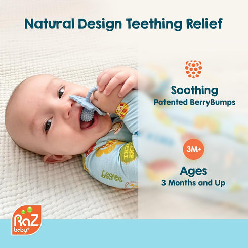 RaZbaby RaZberry Silicone Teether Pacifier – Teething Relief for Infants, Food-Grade, BPA-Free, Hands-Free Design, Natural Berrybumps Fruit Textur...