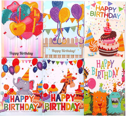 Birthday Cards DIY 5D Diamond Painting Car Number Kits for Adults, 6Pcs 5 x 7 Inch Party Full Drill Design with Envelopes & Tools Included Greetin...