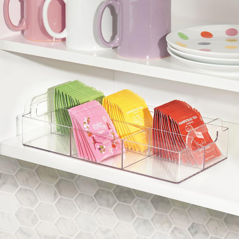mDesign Compact Plastic Tea Storage Organizer Caddy Tote Bin - 6 Divided Sections, Built-in Handles - Holder for Tea Bags, Packets, Sweeteners and...