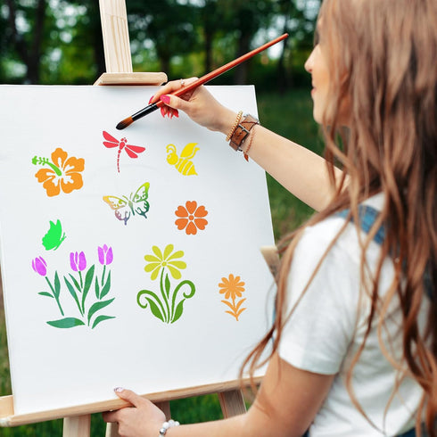 80 Pcs 3 x 3 Inch Stencils for Painting on Wood, Reusable Flower Stencils Butterfly Stencils Bird Plastic Stencils Bee Wall Stencil DIY Craft Temp...