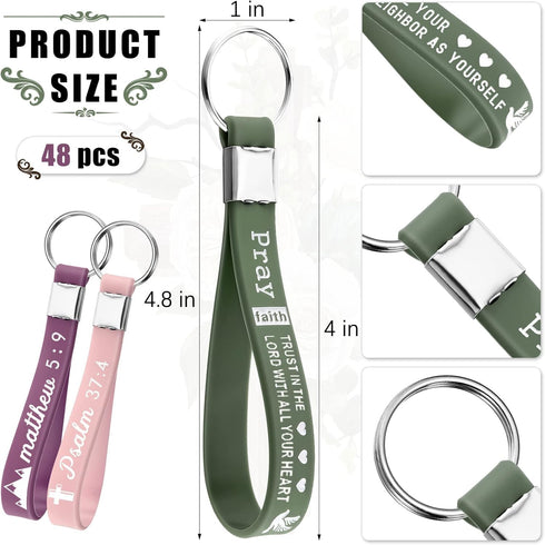 Sureio 48 Pcs Father's Day Christian Bible Verse Keychains Bulk with Inspirational Religious for Church Gifts...