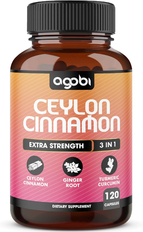 Ceylon Cinnamon Capsules - Combined with Ginger Root and Turmeric Curcumin Supplement - 120 Vegan Capsules...