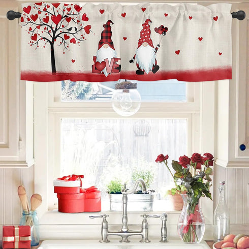 ALAGEO Valentines Day Valances Windows Curtain Gnomes Love Heart Valance Window Treatments Heart Tree Couple Birds Short Curtains for Kitchen Wind...