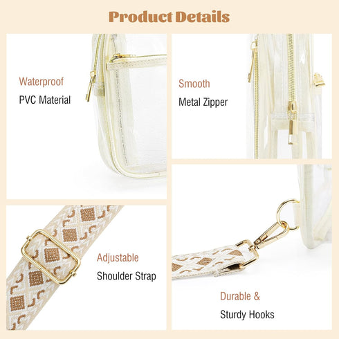 MoKo Clear Bag Stadium Approved - Multi Pockets Clear Sling Purse Crossbody Bag with Adjustable Shoulder Strap for Concerts Events Sports Games, B...