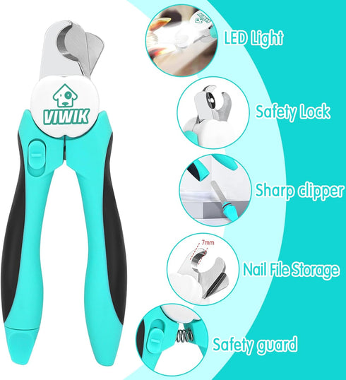 2 in 1 Dog Nail Trimmers with LED Light for Bloodline, Dog Comb, Dog Nail Clippers with Quick Sensor & Safety Guard to Avoid Overcutting, Cat Pupp...