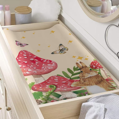Mushroom Rabbit Easter Baby Changing Pad Cover Waterproof Easter Decor Cozy Breathable Universal Tray Table Mat Stretchy Lightweight Sheet Crib Ma...