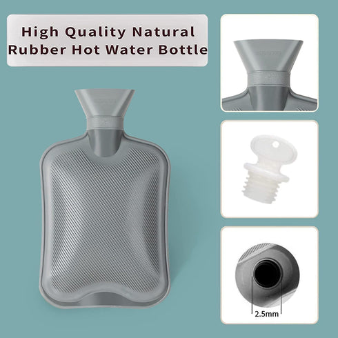 Hot Water Bottle with Soft Cover, 2L Classic Rubber Hot Water Bag for Menstrual Cramps, Feet Warmer, Neck, Shoulders Pain Relief, Hot Cold Pack Wo...