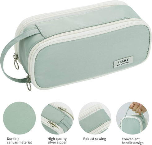 Dugio Big Pencil Case for Girls Teens Kids Zipper Pencil Pouch with Handle Organizer Pencil Bag Aesthetic Pencil Pen Case for School Green...