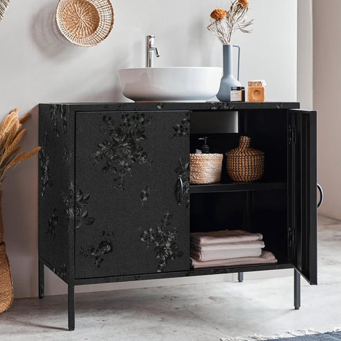 Black Peel and Stick Wallpaper Black Silk Embossed Floral Contact Paper for Cabinets Furniture 17.7’’×118’’ Textured Flower Wallpaper Self Adhesiv...