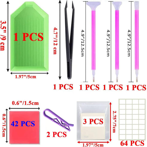 Diamond Painting Accessories & Art Tool-42 Diamond Painting Glue Clay-DIY Embroidery Wax Tacky Kit-3 Stitch Dot Paint Pen for Craft 5D Cross(64 Nu...