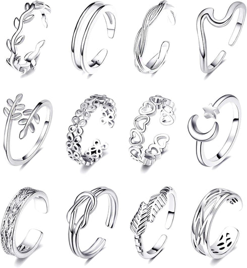 KOHOTA 12PCS 18K Gold Plated Adjustable Toe Rings for women Summer Beach Open Toe Rings Set Flower Arrow Tail Pinky Band Rings Barefoot Foot Jewel...