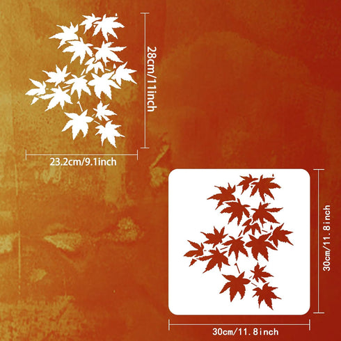 FINGERINSPIRE Maple Leaf Stencil for Painting 11.8x11.8inch Leaf Pattern Drawing Template Maple Leaf Branch Painting Stencil Plastic Foliage Hollo...