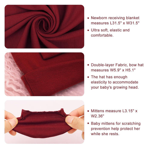 DRESHOW BQUBO Newborn Receiving Blanket Bow Hat Gloves Set Cotton Warm Baby Swaddle Blanket Wrap Baby Sleep Sack Shower Gift...
