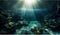 Aquarium Background Underwater Dark Cave Sunlight Rays Terrarium Background Undersea Moss Rocks Aquarium Backdrop Fish Tank Decor Vinyl 30x12in...