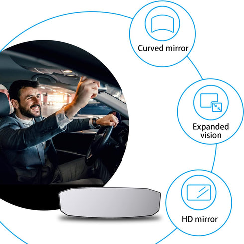Ajxn 12" Large Rear View Mirror, Anti-glare Panoramic Rearview Mirror, Universal Wide Angle Rear View Mirror, Interior Clip On Rear View Mirror fo...