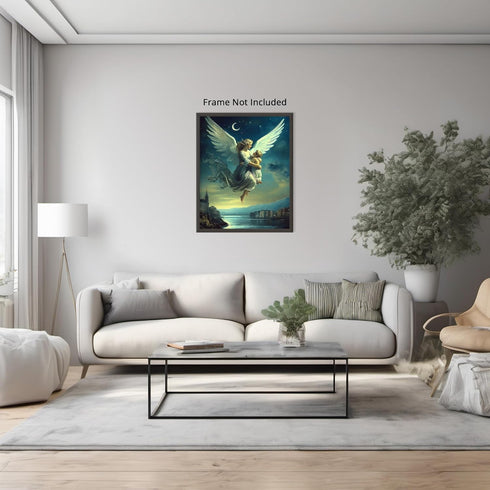 Posterizer 1 pcs-flying angel carrying a child-spiritual ethereal art work 3-Fantasy & Fiction Art Gift for Art Lovers Living Room Bedroom Decor- ...