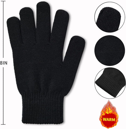 2 Pairs Winter Magic Gloves Stretchy Warm Black Knit Gloves for Men or Women (One Size Fits All)...