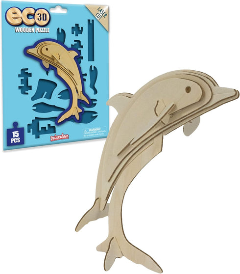 Eco 3D Wooden Puzzle Dolphin from Deluxebase. Animal Themed DIY 3D Puzzle Craft Kit. Sustainable Wood Ocean Animal Toys. Perfect Model Building Ki...