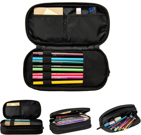 Camo Adult Pencil Case Box, Large Capacity College Black Pencil Bag Pouch Marker Organizer with 2 Compartments & Durable Zipper...