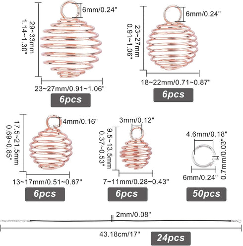 PH PandaHall 24pcs 4 Sizes Spiral Bead Cages Pendants Stone Holder Necklace Cage 24 Strands 17 Inch Black Leather Necklace Cord 50pcs 6mm Open Jum...
