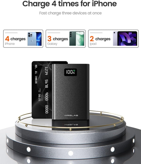 MRGLAS Portable Charger PD 22.5W The Smallest Metal 10000mAh Power Bank USB C Mini Portable Charger Fast Charge Portable Battery Charger Tri-Outpu...