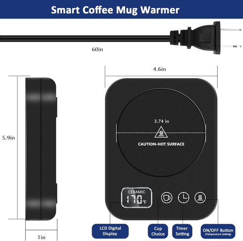 Coffee Mug Warmer - 30W Smart Coffee Mug Warmer for Desk with Temp display & 2-12H Timer, Auto Shut Off & Gravity Sensor Coffee Cup Warmer with 3 ...