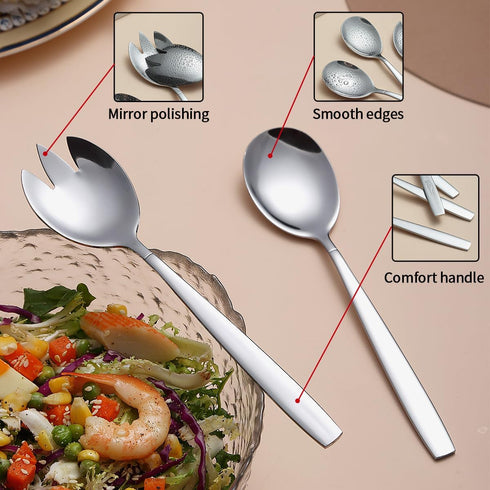 Salad Server Set 4 Pieces, Stainless Steel Salad Serving Set, Salad Spoon, Salad Servers, Salad Fork, Dishwasher Safe...