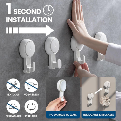 TAILI Suction Towel Hook for Bathroom, Damage-Free Hanging Hooks for Inside Shower Wall, Powerful Vacuum Suction Cup Shower Holder for Towel, Loof...