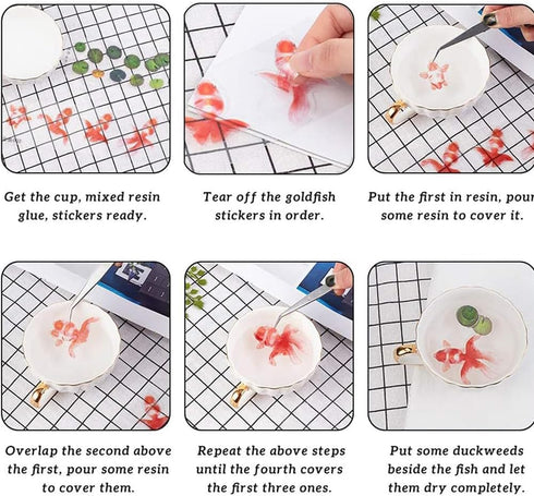 OLYCRAFT 35 Sheets 3D Goldfish Film Stickers - Koi Pond Painting, Lotus Leaf Resin Decorate for Craft Art...