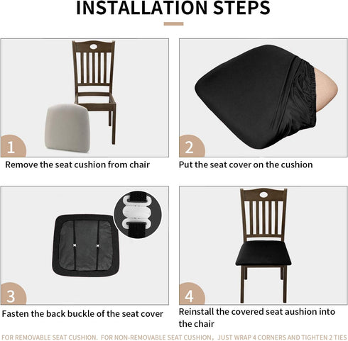 Gute Chair Seat Covers, Dining Room Chair Seat Covers with Ties, Stretch Solid Chair Covers Protectors for Dining Room Kitchen Chairs (4 Pcs, Blac...