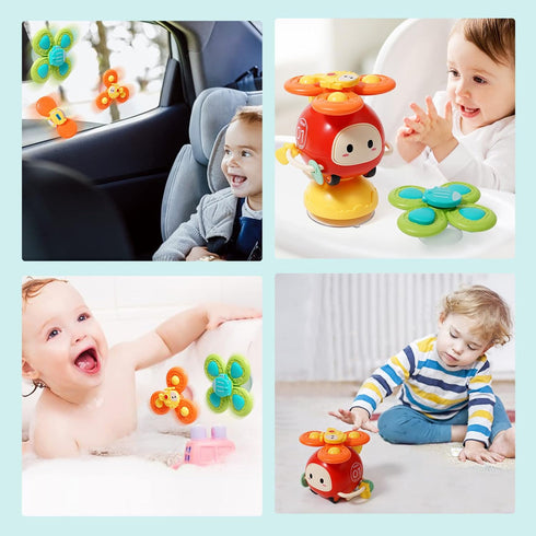3Pcs Suction Cup Spinner Toy for Baby High Chair Toys 6-12-18,Baby Toys 6 to 12 Months Infant Helicopter Spinning Bath Toys Montessori Toys for 1 ...